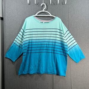 Isaac Mizrahi Live! 3/4 Sleeve Boatneck Stripe Sweater Blue SIze X-Large